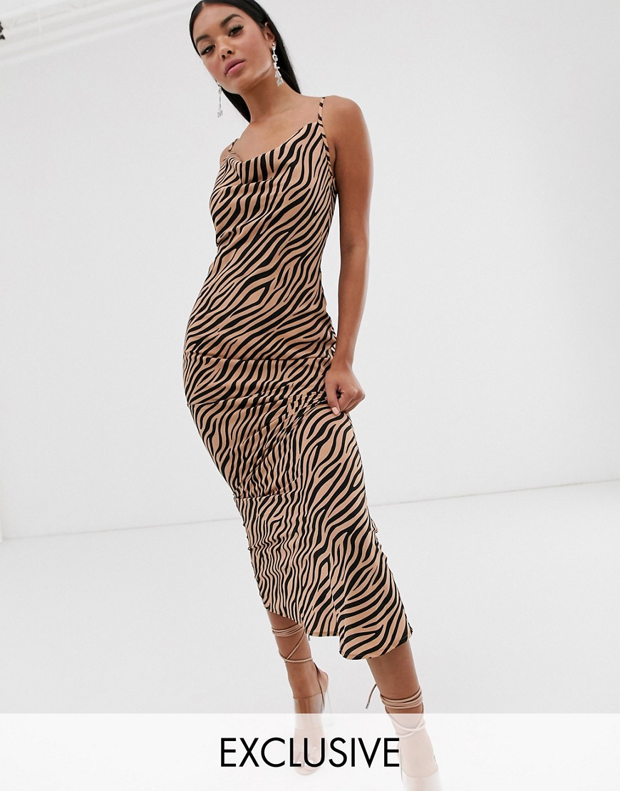 Pretty Lavish - Lange cami-jurk met tijgerprint-Lichtbruin