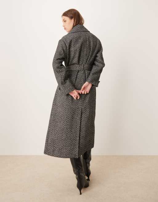 Pretty Lavish - Lange jas met riem in zout en peper, 4 van 4