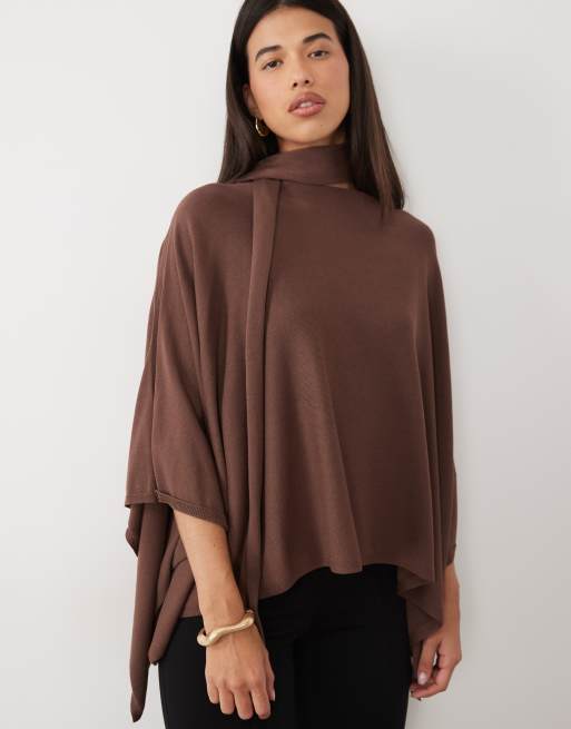 Pretty Lavish lekki sweter typu szal-kape w kolorze czekoladowym, 4 z 4
