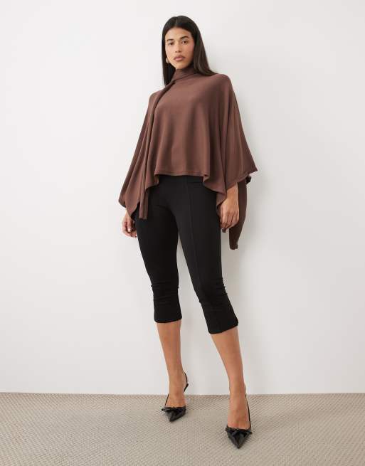 Pretty Lavish light knit scarf cape jumper in chocolate, 2 of 4