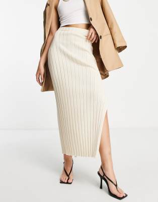 Pretty Lavish lightweight knit midi skirt co-ord in cream