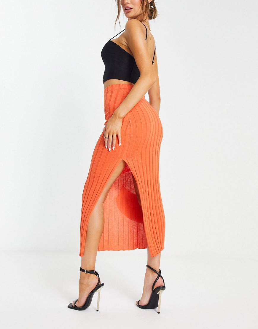 Pretty Lavish lightweight knit midi skirt co-ord in orange-Pink