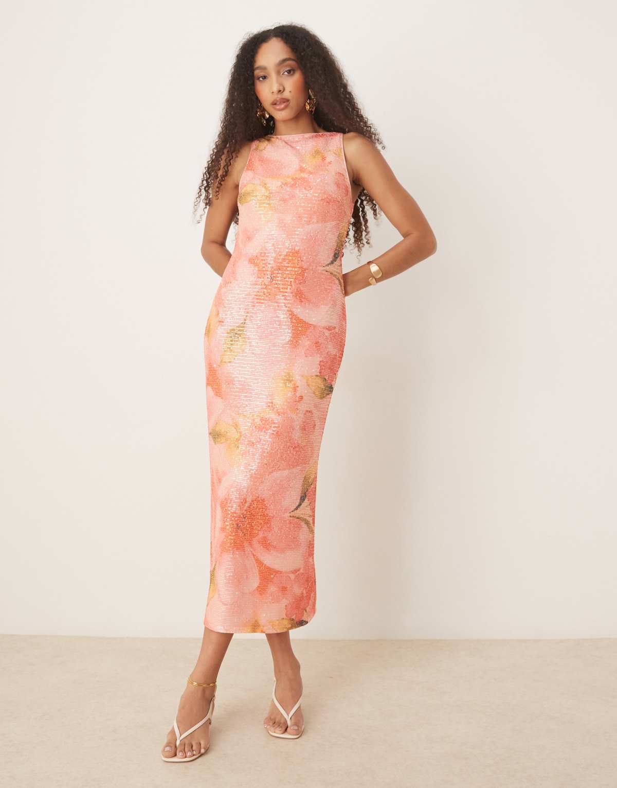 pretty lavish lilou printed sequin maxi dress in pink floral