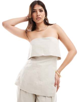 Pretty Lavish Linen Blend Bandeau Top In Stone - Part Of A Set-neutral