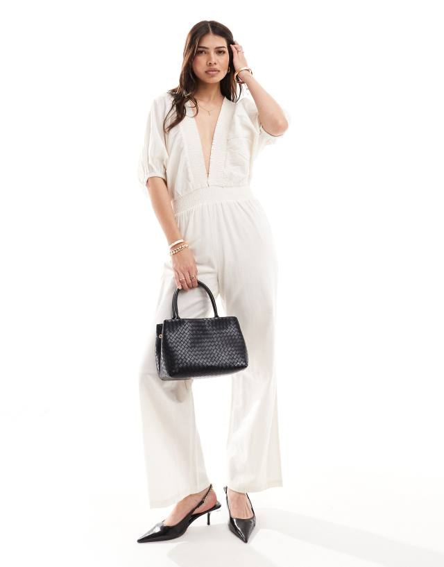 Pretty Lavish - linen blend cut-out jumpsuit in cream