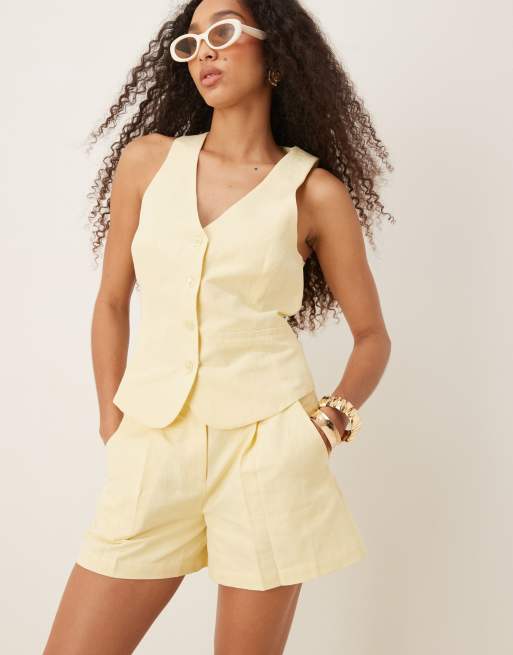 Pretty Lavish linen blend shorts in lemon - part of a set