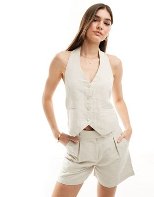 Shop Pretty Lavish Linen Blend Vest In Natural - Part Of A Set-neutral