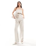 [Pretty Lavish] Pretty Lavish linen blend wide leg pants in stone (part of a set)-Neutral 16 Stone