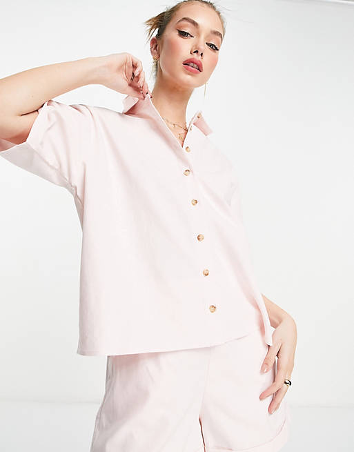 Pretty Lavish linen boxy shirt co-ord in pastel pink