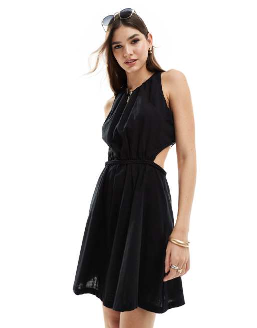 knee length dresses for ladies Cut It Out Red & White Linen Blend Floral Cutout Mini Dress main image 0
