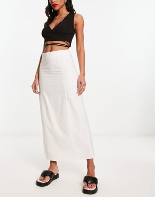 Pretty Lavish linen midaxi skirt in cream-White