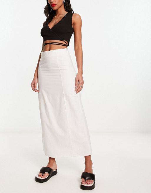 Pretty Lavish linen midaxi skirt in cream | ASOS
