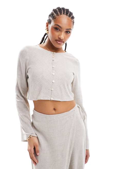 Pretty Lavish linen mix button up top in stone - part of a set