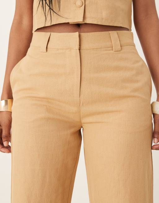 Pretty Lavish linen wide leg pants in camel - part of a set, 2 of 4