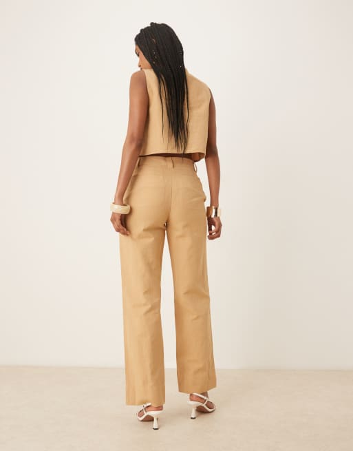 Pretty Lavish linen wide leg pants in camel - part of a set, 4 of 4