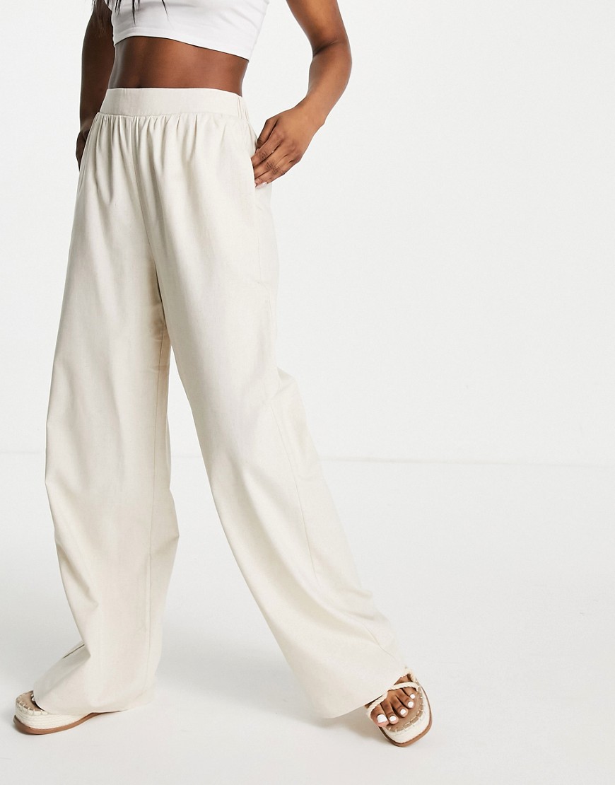 Pretty Lavish linen wide leg pants set in sand-Neutral