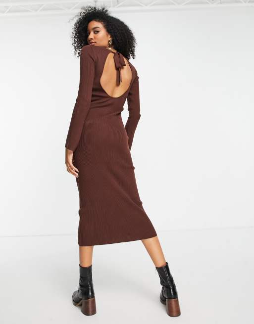 Long sleeve store backless dress