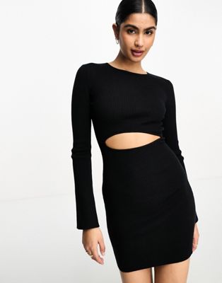 Pretty Lavish long sleeve cut-out knitted mini dress in black - ASOS Price Checker