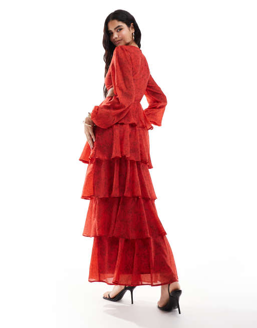 pretty lavish long sleeve dress Escala V-Neck Maxi Dress