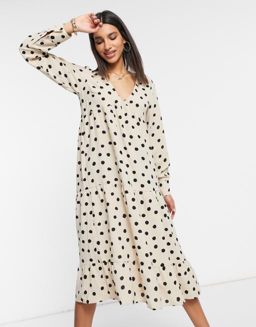 Pretty Lavish long sleeve midaxi shirt dress in cream spot