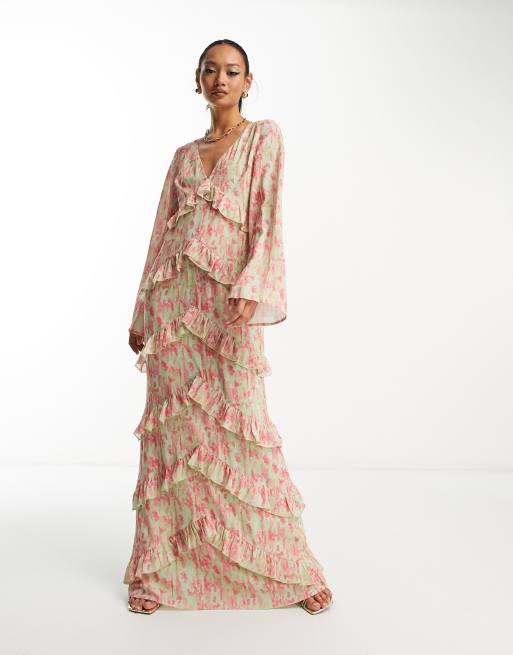 Pretty Lavish long sleeve ruffle maxi dress in mixed floral