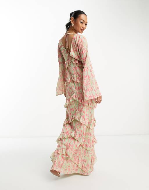 Pretty Lavish long sleeve ruffle maxi dress in mixed floral