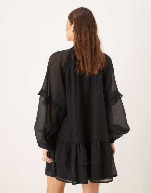 Betsy Long Sleeve Mini Dress - Black, 6