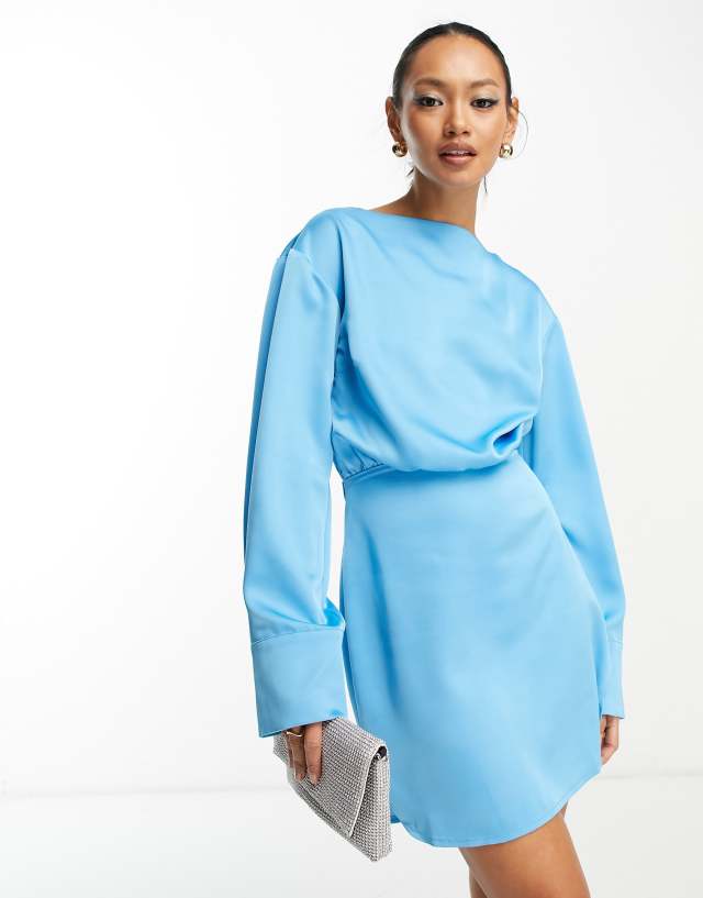 Pretty Lavish long sleeve satin mini dress in blue