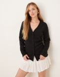 [Pretty Lavish] Pretty Lavish longline hourglass cardigan in black-Brown M BLACK