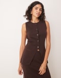 [Pretty Lavish] Pretty Lavish longline knit waistcoat in chocolate (part of a set)-Brown XS Chocolate Brown