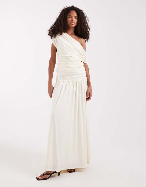 Pretty Lavish Lydia ruched one shoulder top and maxi skirt co-ord in cream - view 1