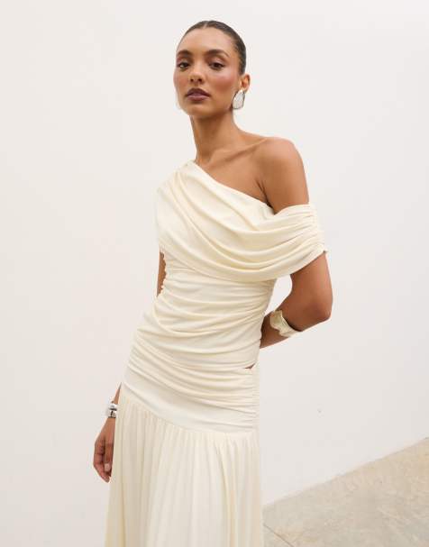 Pretty Lavish - Lydia - Top monospalla arricciato color crema in coordinato - view 1