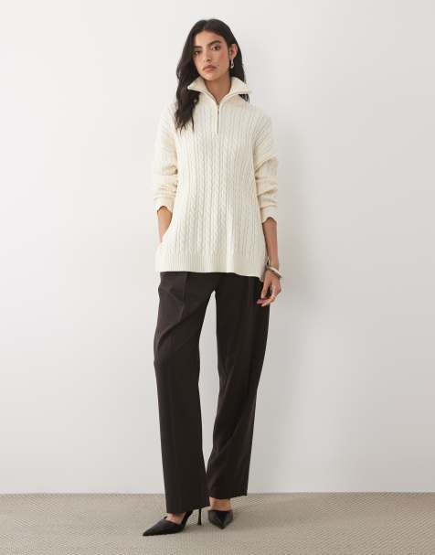 Pretty Lavish maglione a trecce con collo alto e zip color crema - view 1