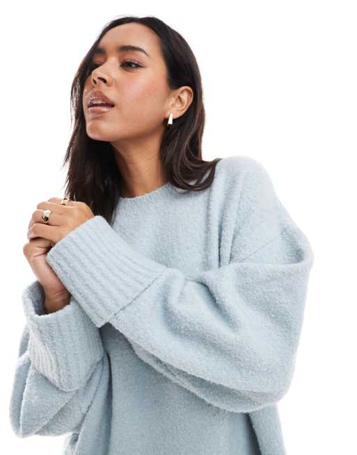 Pretty Lavish - Maglione oversize in pile borg blu polvere