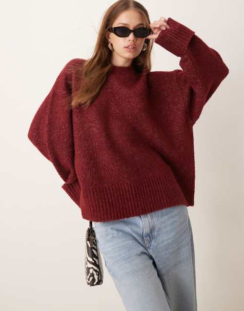 Pretty Lavish - Maglione oversize in pile borg bordeaux - view 1