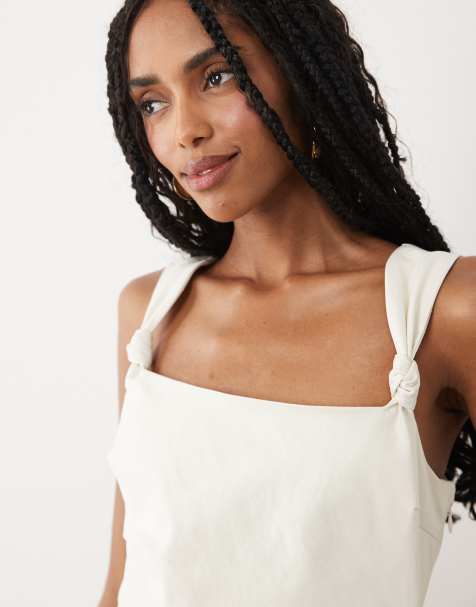 Pretty Lavish Maja bengaline knot strap square neck maxi dress in cream - view 1