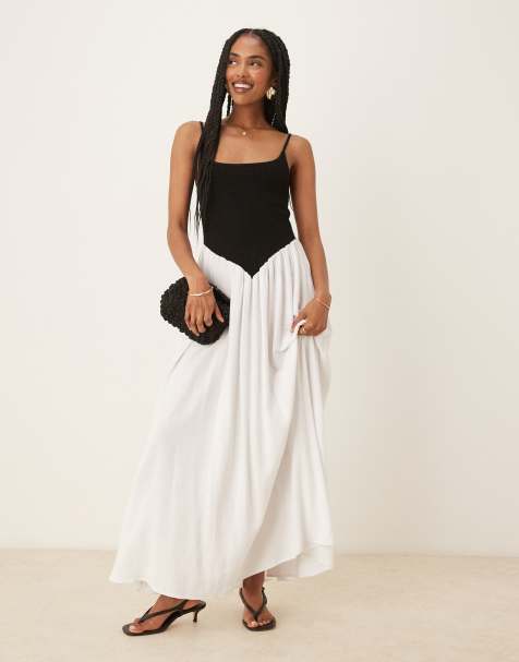 Pretty Lavish Maude shirred contrast maxi dress in black and cream - view 1