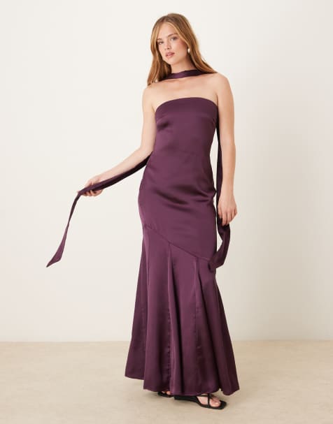 Pretty Lavish - Maxi bandeau-jurk met sjaal om de hals in wijnrood - view 1