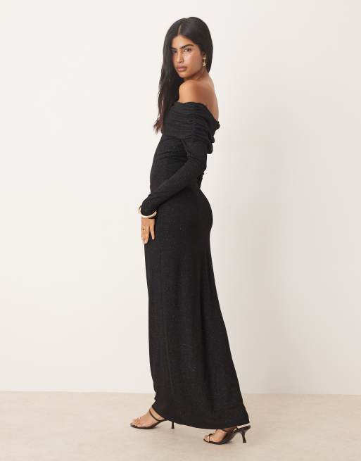 Pretty Lavish - Maxi bardotjurk van jersey in zwart, 2 van 4