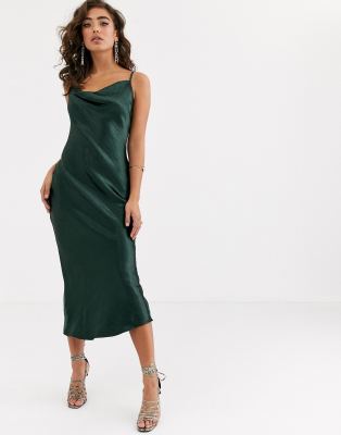 Pretty Lavish maxi cami dress in liquid satin jewel green