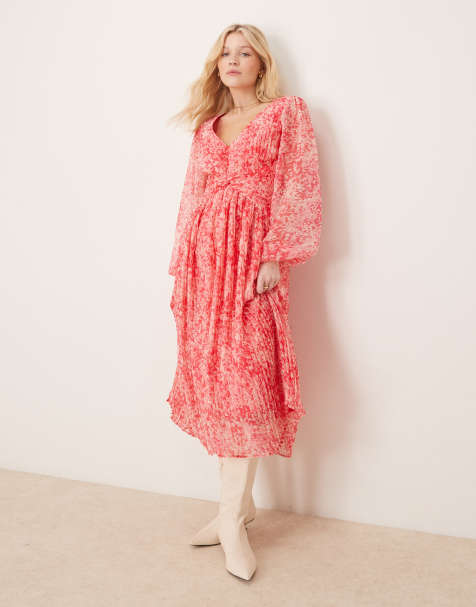 Pretty Lavish - Maxi jurk met plooien en gedraaide voorkant in roze abstracte bloemenprint - view 1