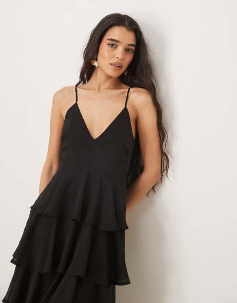 Pretty Lavish - Maxi-jurk met textuur en ruches in zwart - view 1