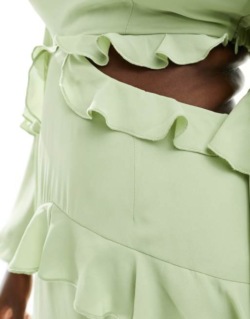 Pretty Lavish - Maxi jurk met uitsnijding en ruches in saliegroen, 2 van 4