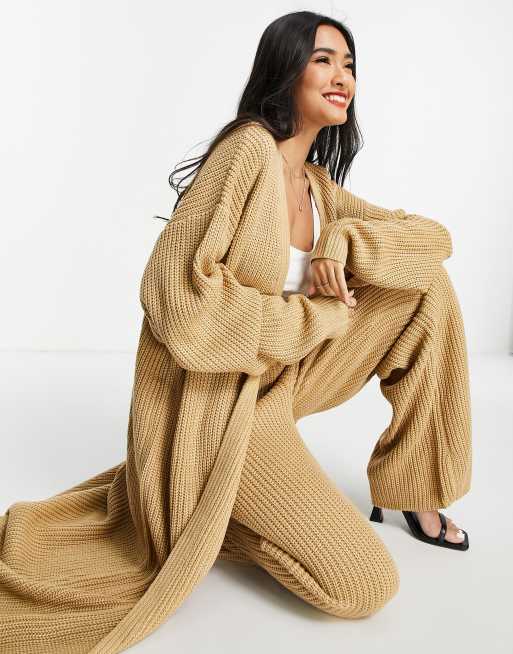 Pretty Lavish maxi knit cardigan and wide leg pant set in camel ASOS