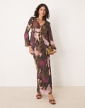 [Pretty Lavish] Pretty Lavish maxi skirt in abstract print (Part of a set)-Multi 8 Green Pink