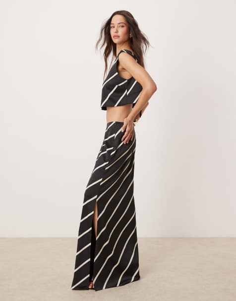 Pretty Lavish maxi skirt in black stripe print - part of a set - view 1