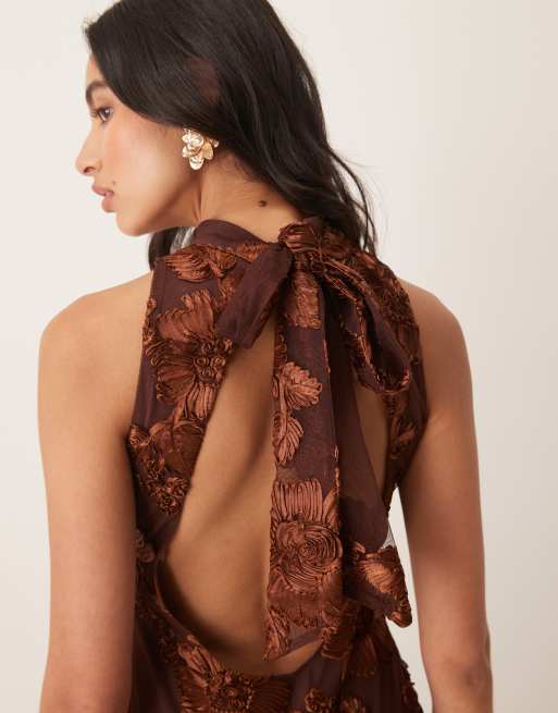 Pretty Lavish - Meg - Robe longueur mollet coupe nageur - Marron fleuri, 3 de 4