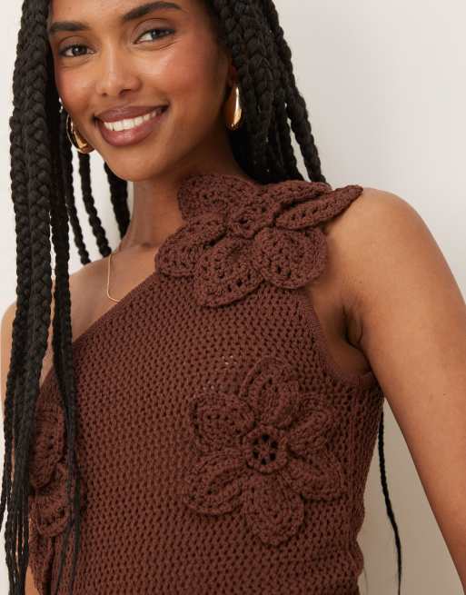 Pretty Lavish Megan crochet flower top in brown, 4 of 4