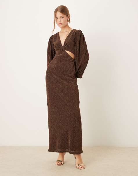 Pretty Lavish metallic cut-out maxi dress in chocolate brown - view 1