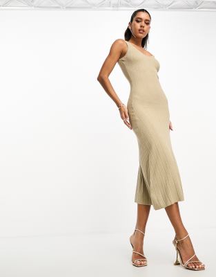 Pretty Lavish Metallic Plisse Knit Midaxi Dress In Gold